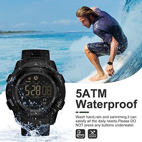 findtime Men's Digital Watch Waterproof Pedometer Watches Sport Watch Step Counter Calorie Military Watch with Stopwatch Alarm LED Backlight Countdown - color: black