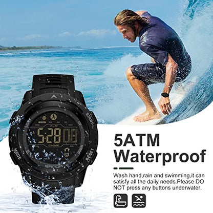 findtime Men's Digital Watch Waterproof Pedometer Watches Sport Watch Step Counter Calorie Military Watch with Stopwatch Alarm LED Backlight Countdown - color: black