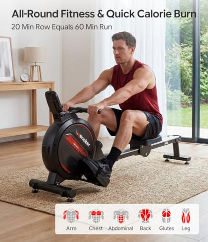 Wenoker Rowing Machine for Home, Magnetic Rower Machine, 350 LB Weight Capacity, 16-Level Silent Resistance Row Machine for Gym Exercise - color: Dark red