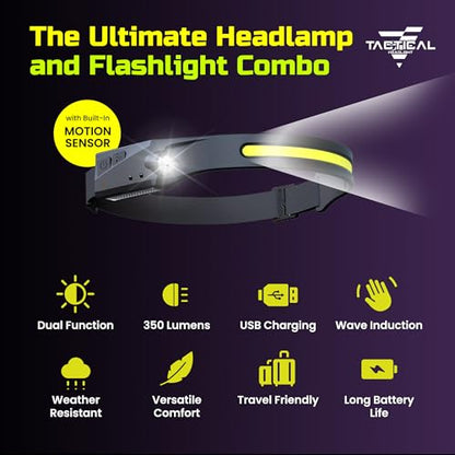 Tactical Headlight Rechargeable 230° Wide Beam LED Tactical Headlamp