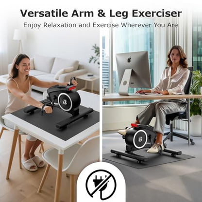 pooboo Under Desk Bike Pedal Exerciser, Quiet Magnetic Mini Exercise Bike with 16 Resistance Levels, Arm & Leg Workout, Resistance Bands，Desk Pedal Bike for Home/Office Workout