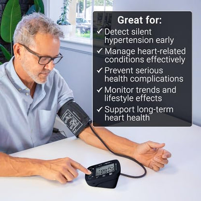 Vive Precision Automatic Blood Pressure Machine - Upper Arm Digital Pulse BP Monitor- Accurate Heart Rate Sensor for Home Use - Portable BPM with Large LCD Display - Heartbeat Monitoring System Kit