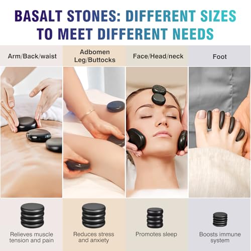Massage Stones Set with Warmer Kit Hot Rocks Bamboo for Massage Hot Stones Massage Warmer Kit with Temperature Control and Carry Bag for Home Use (11 Stones and 3 Sticks) Suitable for Gifting