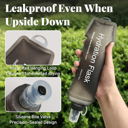 2Pcs 500ml Soft Flask, TPU Collapsible Soft Water Bottle for Hydration Pack, Running Vest, Leak-Proof Folding Water Bottle for Hiking Cycling Climbing Jogging- Grey - color: 500ML Grey