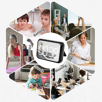 Digital Large Display Visual Timer Stopwatch for Kitchen Teacher School Classroom Cooking, Night Light Magnetic Bathroom Makeup Mirror LED Stop Clock Timer, 99 Minutes Countdown, Loud/Silent (Black) - color: Black