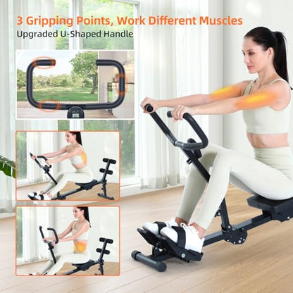 Sportneer Foldable Hydraulic Rowing Machine, 12-Level Home Gym Rower, Black
