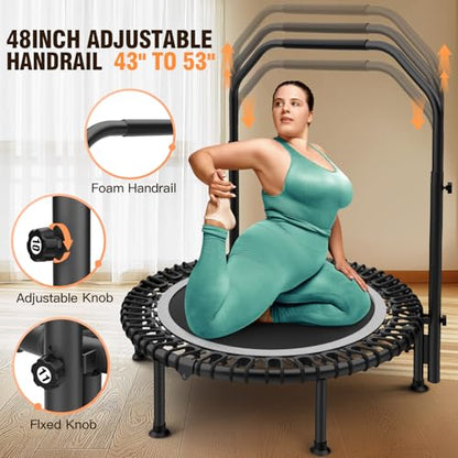ANCHEER 40"/48" Foldable Mini Trampoline with Adjustable Handle for Adults - color: Silver, size: 48 inch