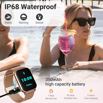 Trendia Smart Watches for Women, 1.83'' HD Fitness Tracker with Answer/Make Calls, Heart Rate/Sleep/SpO2 Monitor, 120+ Sport Modes, IP68 Waterproof, Compatible iPhone/Android Gold - color: Gold