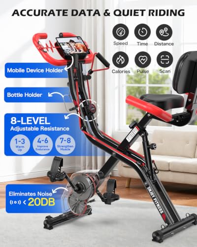pooboo Folding Magnetic X‑Bike, Upright Exercise Bike for Home Gym - color: Flame Red