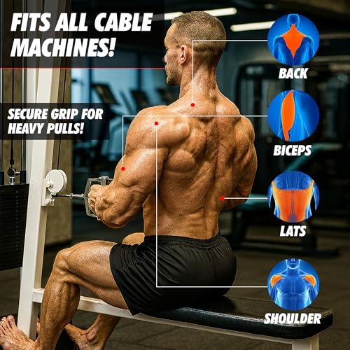 Cable Attachment Handles & Bars – One Hand, Double Handle, Triangle Grip, Straight Bar 50cm & Rope 120cm – Rotating, Rubber Grips, Steel – Accessory for Cable Machine, Tower & Power Rack - style: Double Handle