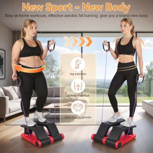 Air Stepper with Resistance Bands, Adjustable Mini Stair Climber for Home Cardio Workout, LCD Monitor, Non-Slip Pedals, Compact Space Saving Design, 300lbs Capacity