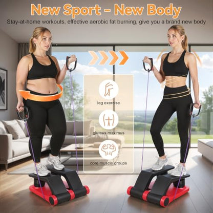 Air Stepper with Resistance Bands, Adjustable Mini Stair Climber for Home Cardio Workout, LCD Monitor, Non-Slip Pedals, Compact Space Saving Design, 300lbs Capacity