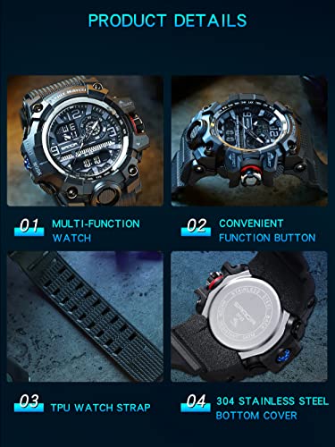 AIMES Men's Watches Sports Outdoor Waterproof Military Watch LED Date Alarm Stopwatch Multi-Function Tactics Big Face Wristwatch for Men - color: 3133-Red