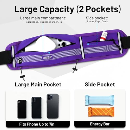 MIER Running Belt for Women & Men, Fanny Pack with Marathon Bib Clip Purple - color: Purple