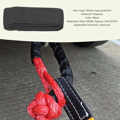 Polyester Winch Cable Protector Sleeve, Black, Universal 5cm/1.97" Winch Cable Guard, Winch Belt Cover, Winch Cable Sleeve - size: 2M