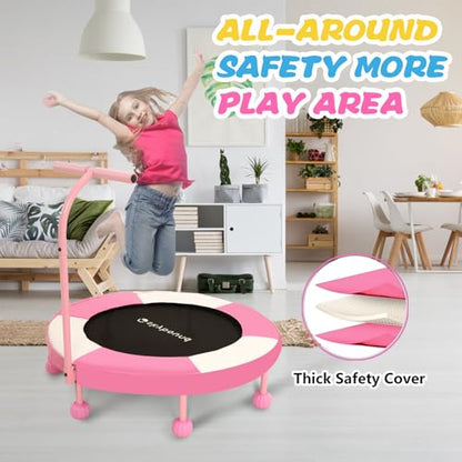 36" Toddler Trampoline with Adjustable Handle, ASTM Certified Foldable Mini Trampoline for Kids Ages 1-6, Indoor Trampoline for Boys & Girls, Small Trampoline for Home & Garden