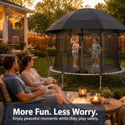 10FT 12FT 14FT 15FT 16FT Dome Trampoline Canopy Cover for Backyard Trampolines, 600D Heavy-Duty Waterproof Fabric with Taped Seams, Curved Roof Design Prevents Water Pooling - size: 12FT