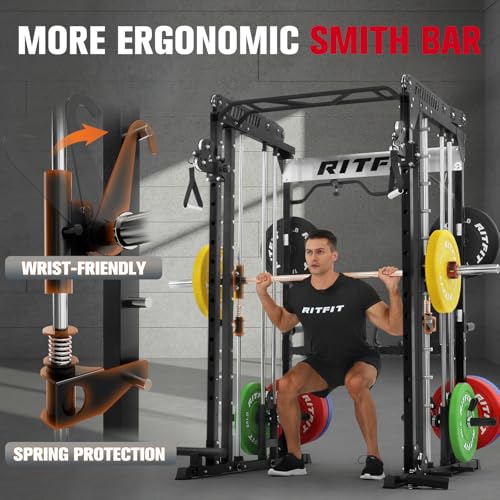 RitFit M1 Pro Smith Machine Cable Crossover Power Cage Home Gym - color: BLACK, size: M1 PRO
