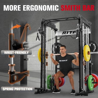 RitFit M1 Pro Smith Machine Cable Crossover Power Cage Home Gym - color: BLACK, size: M1 PRO
