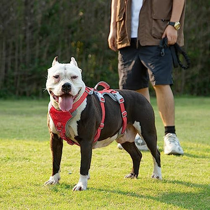 Huntboo Escape Proof Dog Harness, Escape Artist Harness, Reflective Harness with Padded Handle, Breathable, Durable, Adjustable Vest for Medium Dogs Walking, Training, and Running Gear (Red, M) - color: Red, size: Medium(Pack of 1)
