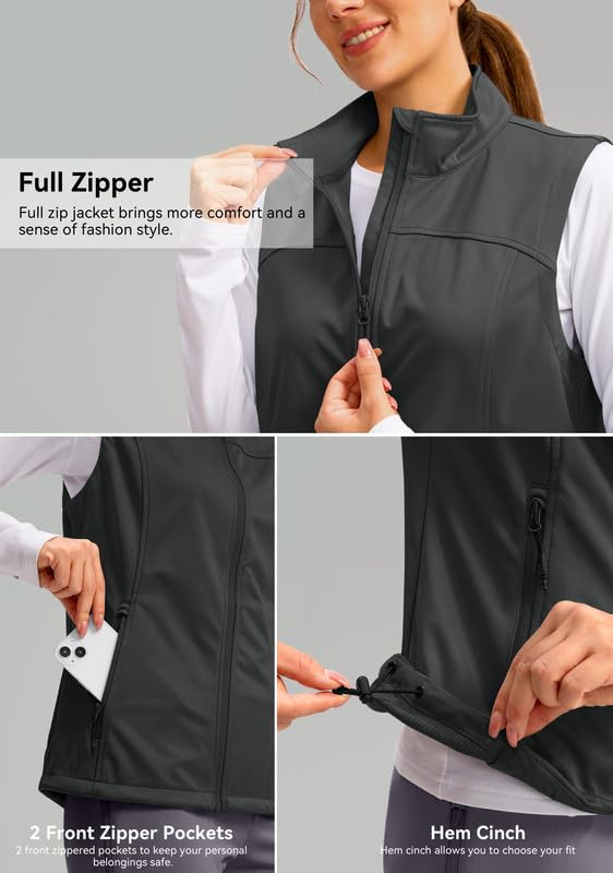 Soothfeel Women's Vest with 4 Pockets Lightweight Jacket Hiking Travel - color: Dark Grey, size: Small