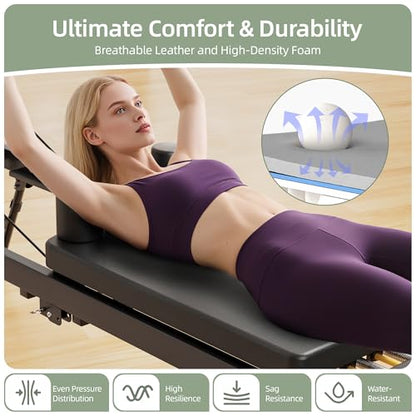 Pilates Reformer, Foldable Reformer Pilates Machine with Dual Resistance - Springs and Cord, Pilates Machine for Advanced and Beginners Users, Up to 300 lbs Weight Capacity, Black