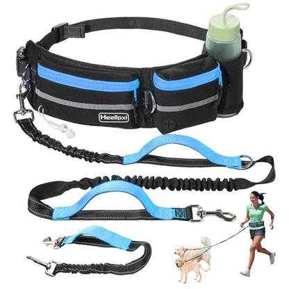 Hands-Free Waist Leash with Pouch for Two Dogs,Reflective Stitching, Dual Handle & Bungee Retractable Design – Ideal for Medium to Large Dogs (Blue) – Dog Walking Accessories - color: Blue