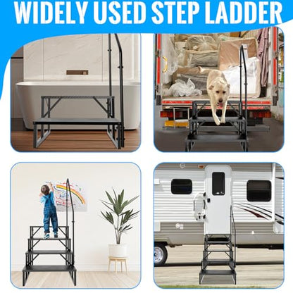 2 Step RV Stairs with Handrail, 660LBS Heavy Duty Anti-Slip Metal RV Steps, Detachable Outdoor Stairs for 5th Wheel/Hot Tub/Mobile Home/Pool - size: 2 Step