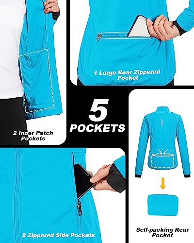 33,000ft Women's Zip Up Lightweight Athletic Workout Yoga Cycling Track Running Jacket Waterproof Windproof Reflective - color: Blue, size: XX-Large