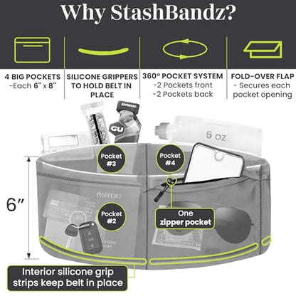 StashBandz Running Belt, Fanny Pack, & Money Belt, 4-Pocket Phone Holder - color: Purple, size: Small