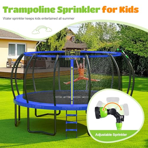 ORCC 1300LBS Weight Capacity Trampoline 16 15 12FT with Basketball Hoop Water Sprinkler Spiral Ground Stakes Outdoor Yard Trampolines for Kids Adults - size: 16FT