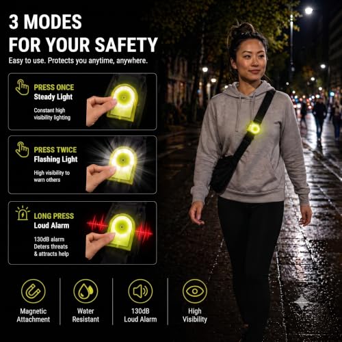 Clip-On Personal Safety Alarm 130dB for Women with LED Strobe