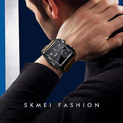 Gosasa Men's Square Large Face Analog Digital Sport Watch - color: Black Coffee Belt