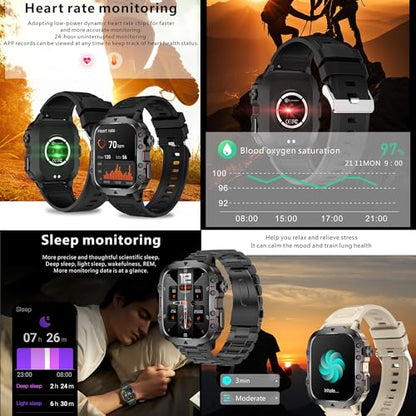 1.96" AMOLED Smart Watch for Men (Make/Answer Call), 2024 New Mens Smartwatches, Hands-Free Calling, Fitness Tracker Smartwatch for Android iPhones, Digital Watches Step Counter, 3 Straps (Brown)
