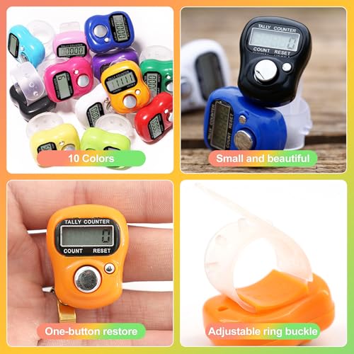 ZukoCert 10-Pack Digital Finger Clicker Counter, Handheld Tally Clicker for Counting, Lap Counter, Pitch Counter, Crochet Row Counter for Knitting, Classroom & People Counting