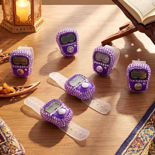 Simgoing Electronic Finger Clicker Counter, Rhinestones Tally Tasbeeh Counter Gifts for Prayer Islamic Golf Counting Goods Lap Knitting Bling Accessories - color: Purple