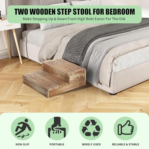 6.0" Height Wooden Moderate 2 Steps Stool for Elderly High Beds, 20.0" W - size: 20.0" W