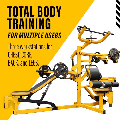 Powertec Fitness Workout Bench Multiystem for Chest, Arms, Legs, 120.1 x 73.3 x 80.5 Inches - Adjustable, Multi-User Weight Machines with Isolateral Arms - Premium at Home Gym Equipment - color: Yellow