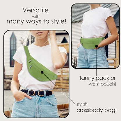 Large Crossbody Fanny Pack Belt Bag with 4-Zipper Pockets,Khaki Green - color: Khaki Green