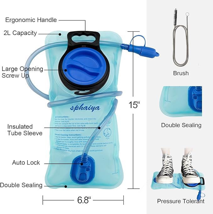 Hydration Bladder 2L-3L with Cleaning Brush - Wide Opening, Leak Proof Water Reservoir for Hiking Cycling Running Camping Backpack - BPA Free - size: 2L-Blue