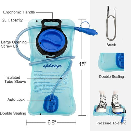 Hydration Bladder 2L-3L with Cleaning Brush - Wide Opening, Leak Proof Water Reservoir for Hiking Cycling Running Camping Backpack - BPA Free - size: 2L-Blue