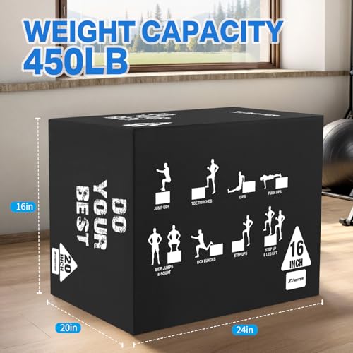 Zoomster 3-in-1 Plyometric Jump Box, Box Jumps for Home Gym - size: 16 X 20 X 24inch