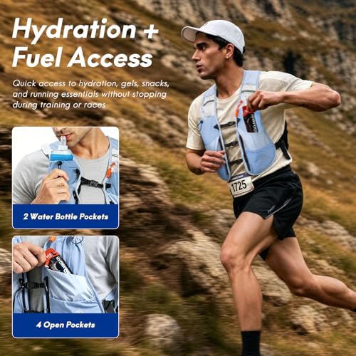 Haimont 5L Trail Running Hydration Vest with Soft Flasks - color: Light Blue, size: Large