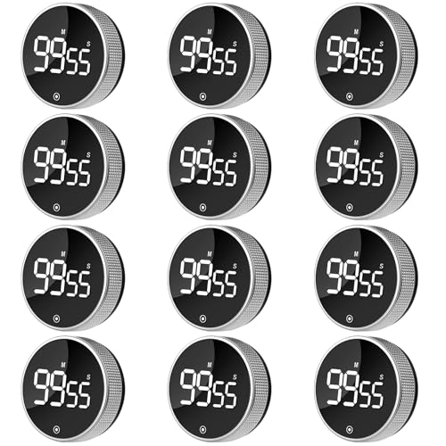 12 Pack Digital Kitchen Timer - Magnetic Kitchen Timer Visual timers Large LED Display Countup Timer 3 Volumes, 2 Brightness LevelsExtensively Use in Break Time, Cooking,Gym, Meeting, Classroom（Black）