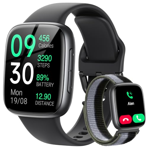 Fitpolo Smart Watch, 1.85" AMOLED Fitness Tracker with Bluetooth Call, Heart Rate/Sleep/SPO₂ Monitor, 100+ Sports Modes, 3ATM Waterproof Smartwatch for Android/iPhone/Samsung, Includes 2 Bands - color: Black