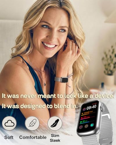 MorePro Health Fitness Tracker, 24/7 Heart Rate Monitor with Blood Pressure, Blood Oxygen, Sleep Tracking, IP68 Waterproof Activity Trackers with Step Counter, Compatible with iOS Android - color: Milanese Silver
