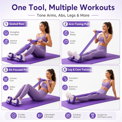 3-in-1 Pedal Resistance Band with Handles, Adjustable 8-Tube Foot Pedal Exerciser for Full Body Workout, Abs, Arms, Legs, Yoga, Stretching, Portable Fitness and Strength Training - color: Purple