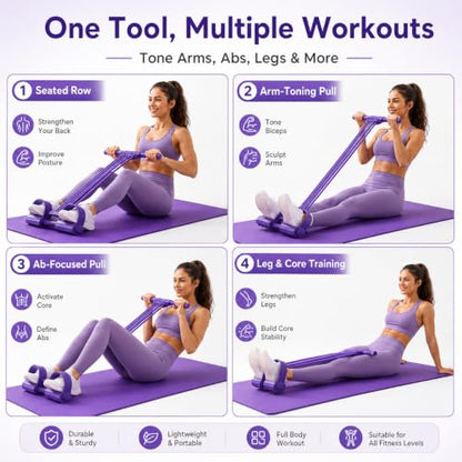 3-in-1 Pedal Resistance Band with Handles, Adjustable 8-Tube Foot Pedal Exerciser for Full Body Workout, Abs, Arms, Legs, Yoga, Stretching, Portable Fitness and Strength Training - color: Purple