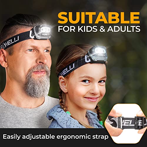 Foxelli LED Headlamp Flashlight for Adults & Kids, Running, Camping, Hiking Head Lamp with White & Red Light, Comfortable Headband, Lightweight & Waterproof, 3 AAA Batteries - color: 1-Pack Neon Yellow