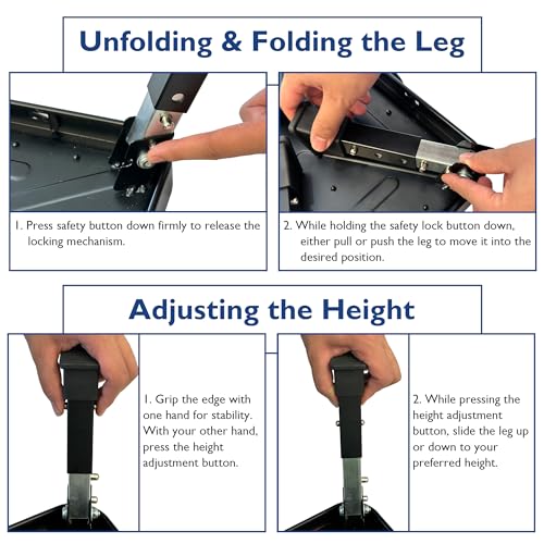 BONTEC Folding Step Stool, 3-Level Adjustable Metal Step Stool, 330lbs - color: Black